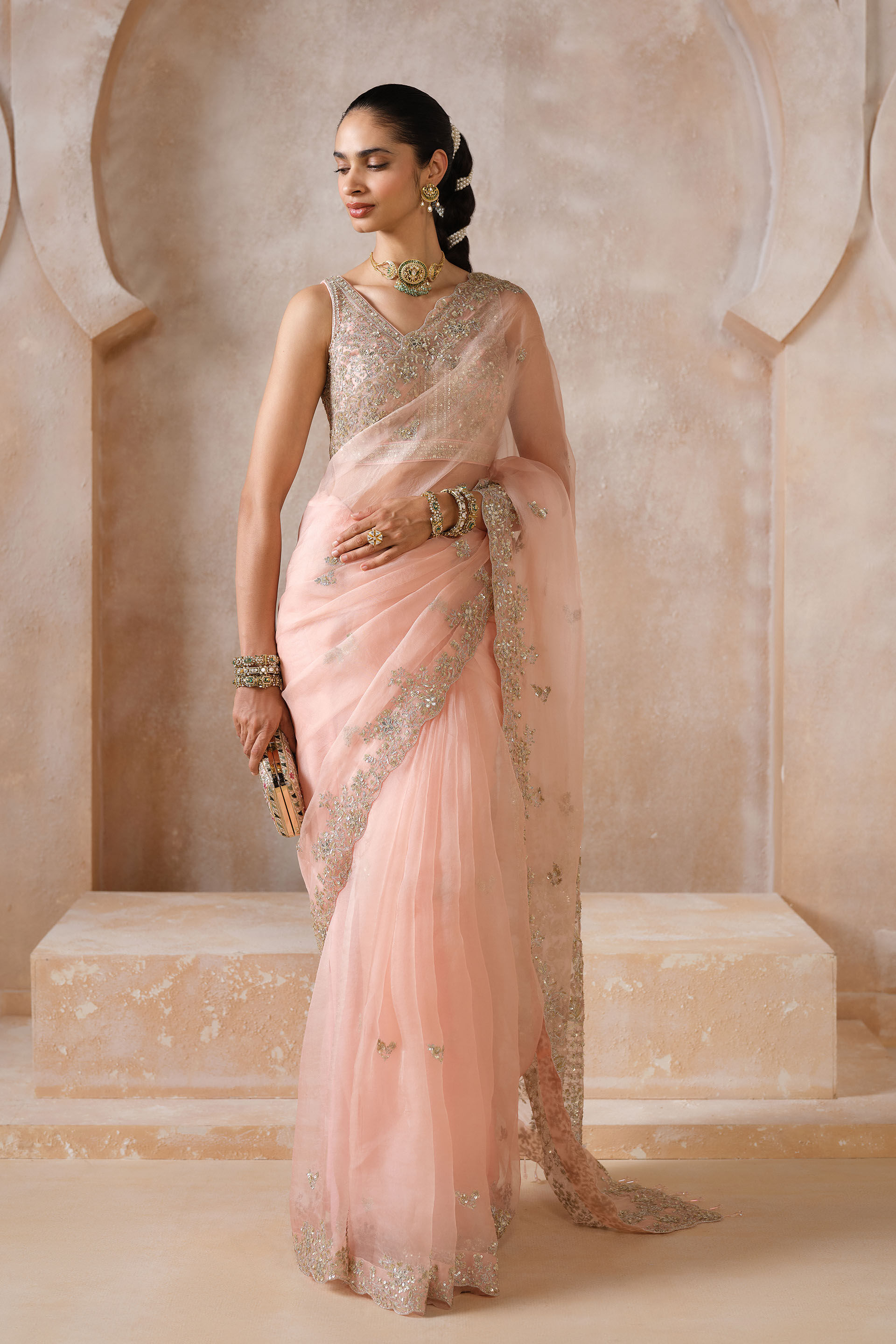 Sharvani Gota Patti Silk Saree - Blush